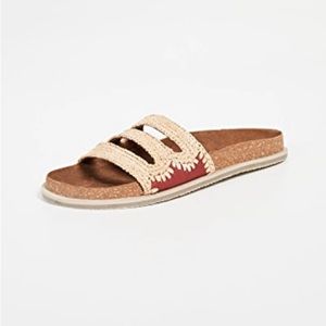 Free People Crete Footbed Slider in Color Chili. Size 39